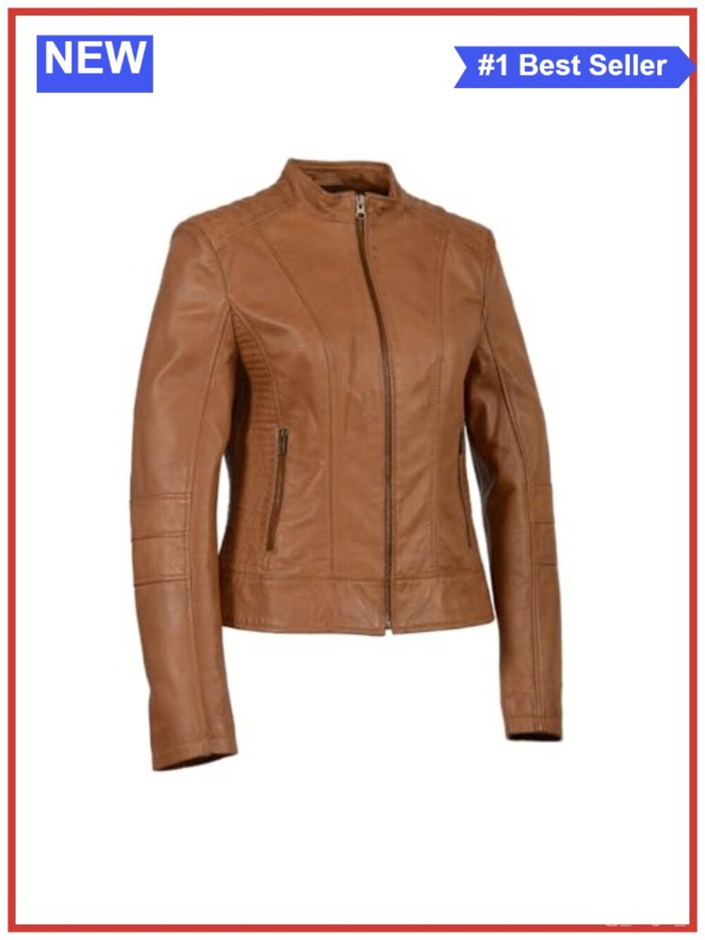 Women's Zip Front Stand Up Collar Leather Jacket